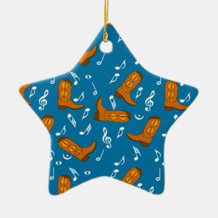 Cowboy Boots Music Notes Ceramic Tree Decoration