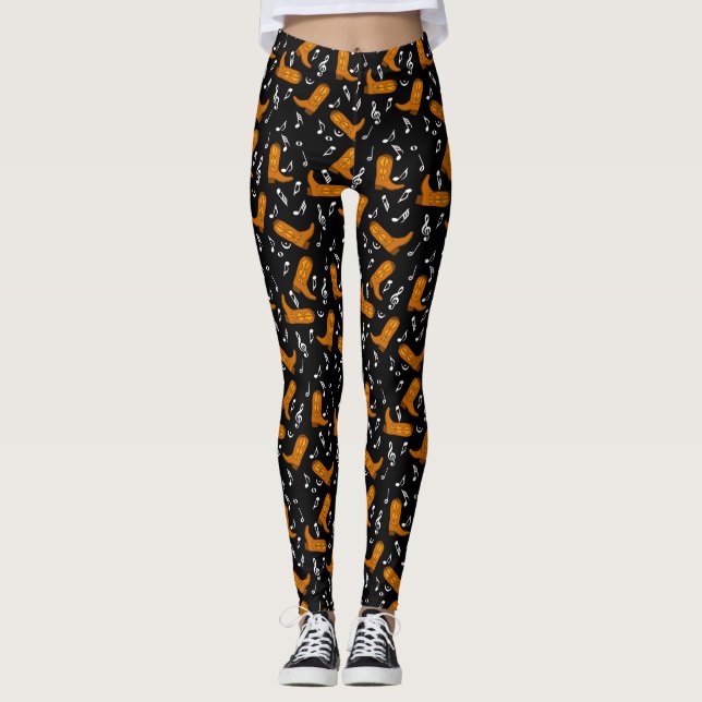 Cowboy Boots Music Notes Leggings (Front)