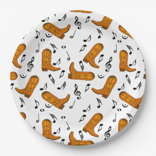Cowboy Boots Music Notes Paper Plate