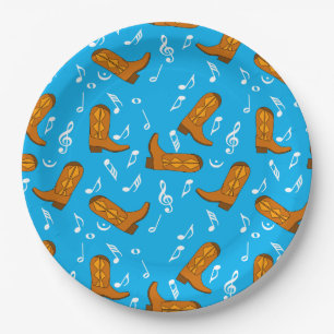 Cowboy Boots Music Notes Paper Plate
