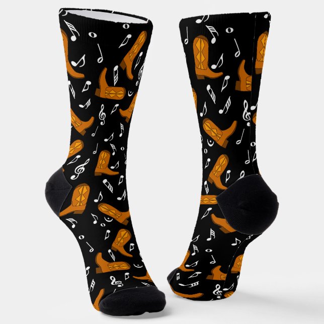 Cowboy Boots Music Notes Socks (Angled)
