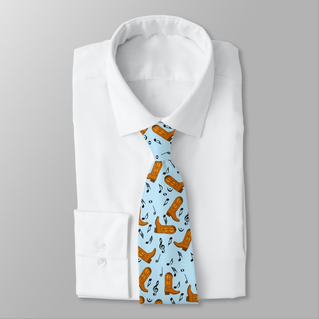 Cowboy Boots Music Notes Tie (Tied)