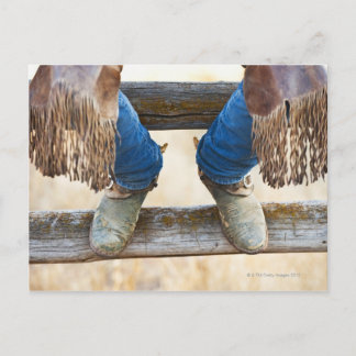 Cowboy boots on fence postcard