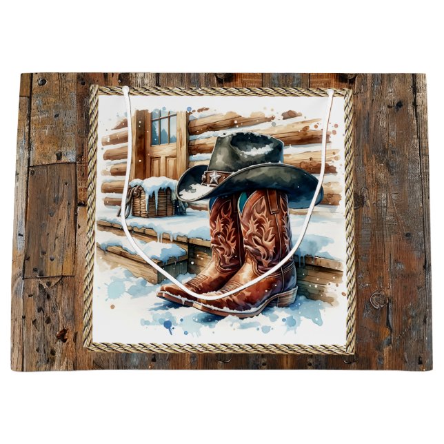 Cowboy Boots on the Front Porch Christmas Large Gift Bag (Front)