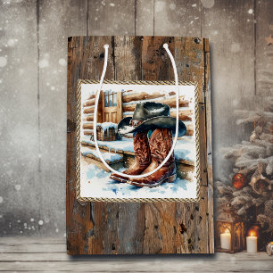 Cowboy Boots on the Front Porch Christmas Medium Gift Bag