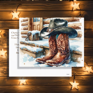 Cowboy Boots on the Front Porch on a Winter Day Holiday Postcard
