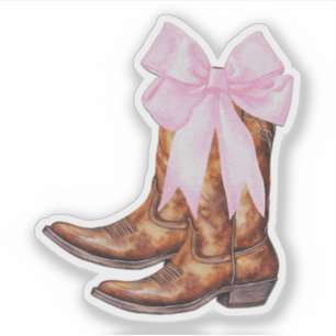 Cowboy Boots Pink Bow Sticker - Western Sticker