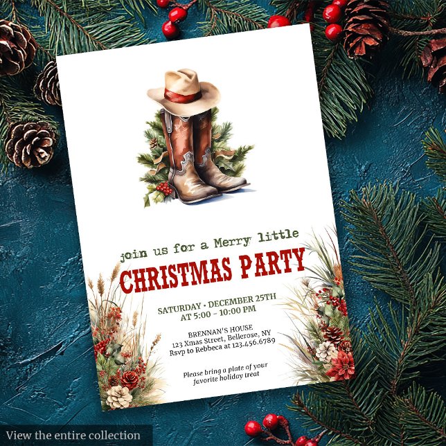 Cowboy Boots Red Green Christmas Invitation (Cowboy Boots Red Green Christmas Invitation)
