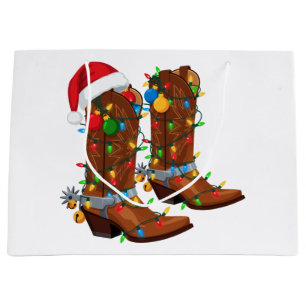 Cowboy Boots Santa Lights Western Gift Christmas Large Gift Bag
