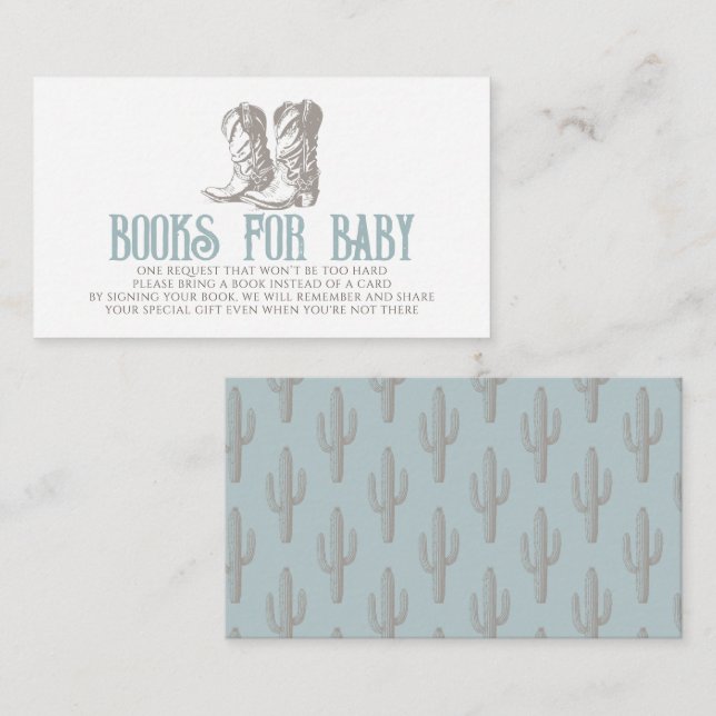 Cowboy Boots Shower Boy Blue Books for Baby Enclosure Card (Front/Back)