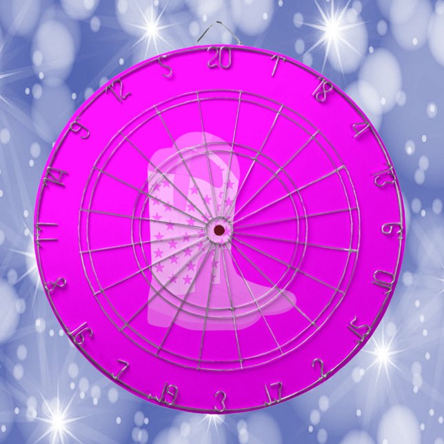 Cowboy Boots Stars Pink Background Dartboard (A dartboard featuring a pink pair of cowboy boots with stars.)