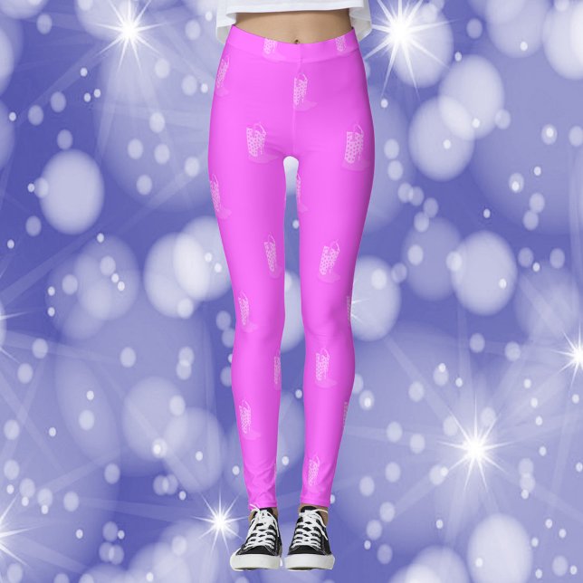 Cowboy Boots Stars Pink Pattern Leggings (A pair of leggings with a pink cowboy boot pattern)