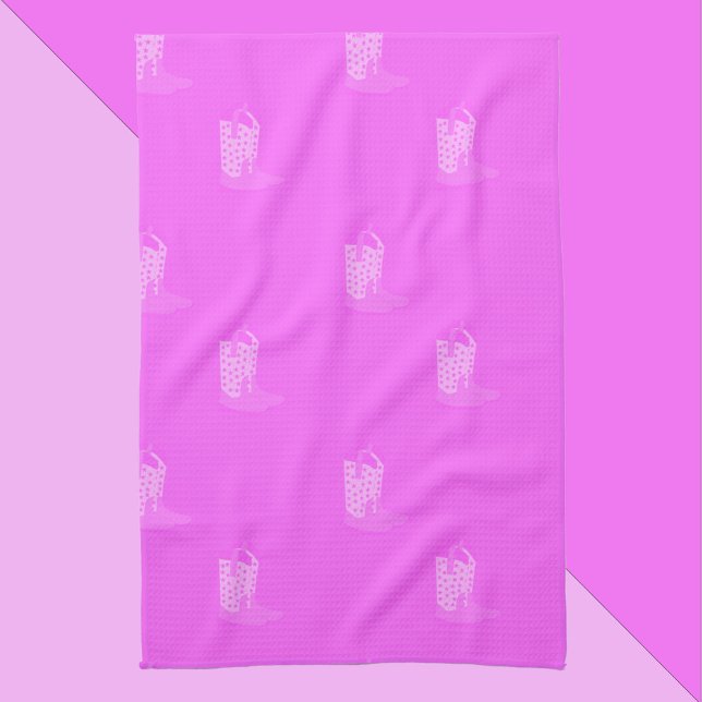 Cowboy Boots Stars Pink Pattern Tea Towel (A kitchen towel with a pattern of pink cowboy boots)