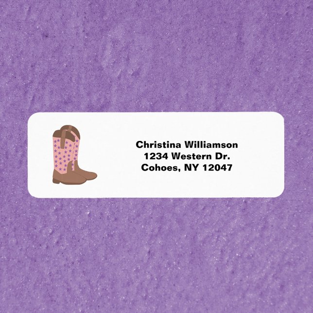 Cowboy Boots Stars Pink Personalise Return Address (Return Address Labels with cowboy boots and text you can personalize!)