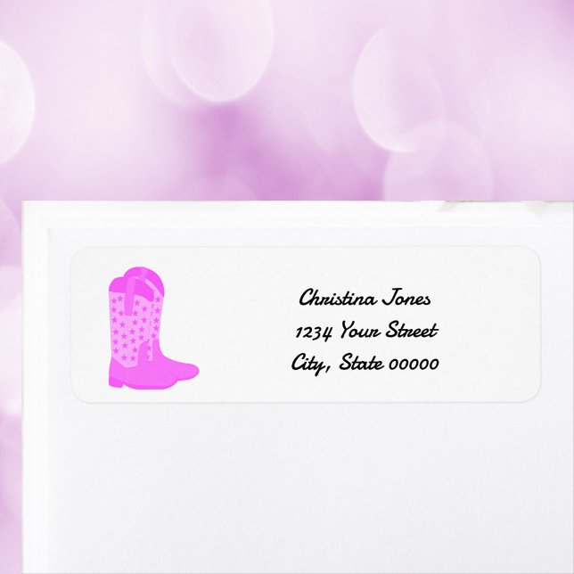 Cowboy Boots Stars Pink Personalise Return Address (A return address label with a pair of pink cowboy boots with stars.  The text can be personalized!)