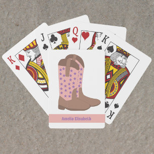 Cowboy Boots Stars Purple Pink Brown Personalise Playing Cards