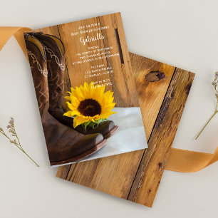 Cowboy Boots Sunflower Country Western Baby Shower Invitation