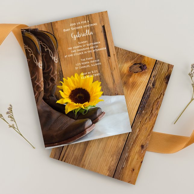 Cowboy Boots Sunflower Country Western Baby Shower Invitation (Creator Uploaded)