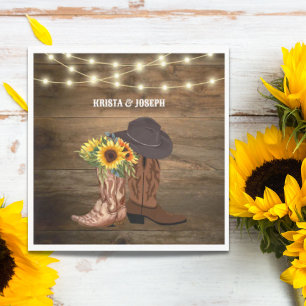 Cowboy Boots Sunflower Western Wedding Favour Napkin
