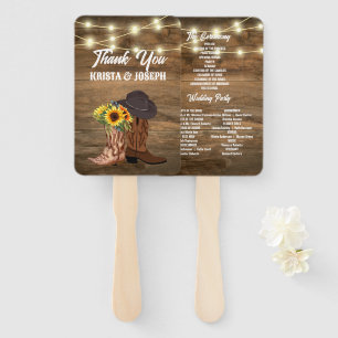 Cowboy Boots Sunflower Western Wedding Programs Hand Fan