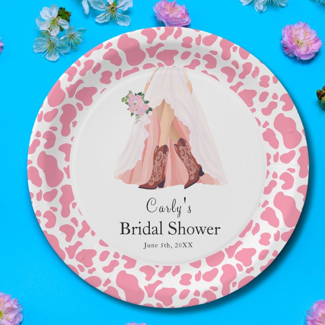 Cowboy Boots & Wedding Dress Bridal Shower Paper Plate (Creator Uploaded)