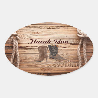 Cowboy Boots Western country Wedding thank you Oval Sticker