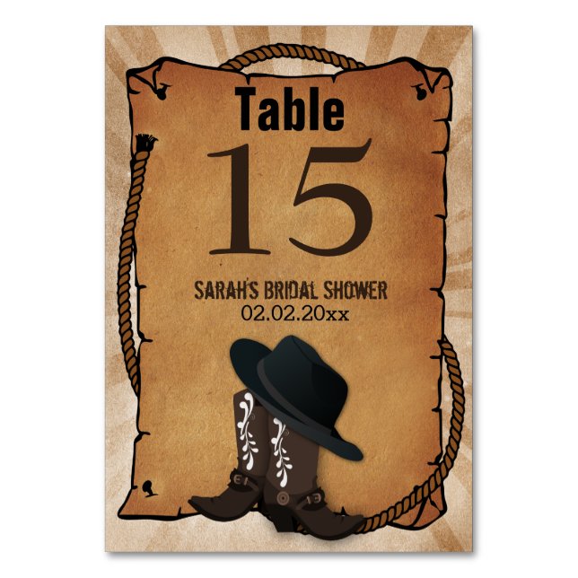 cowboy boots western Personalised table numbers (Front)