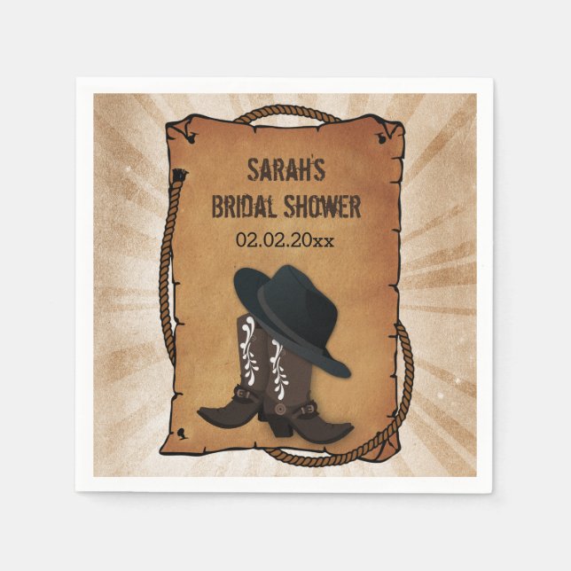 cowboy boots western personalised wedding napkins (Front)