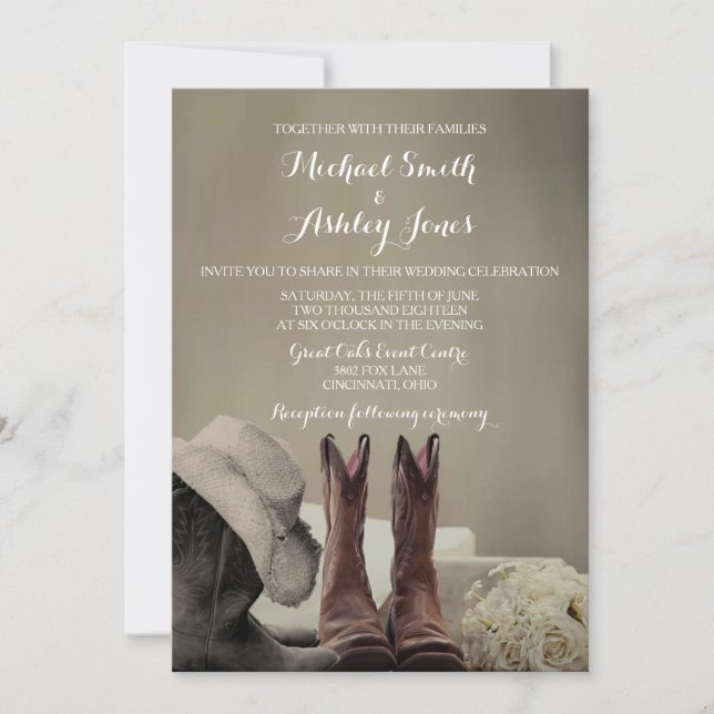 Cowboy Boots Western Rustic Wedding Invitations (Front)