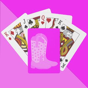 Cowboy Boots with Stars on Pink Background Playing Cards