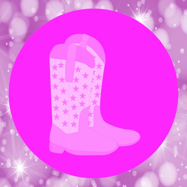 Cowboy Boots with Stars Pink Classic Round Sticker (A sticker with a pair of cowboy boots with stars done in various shades of pink)