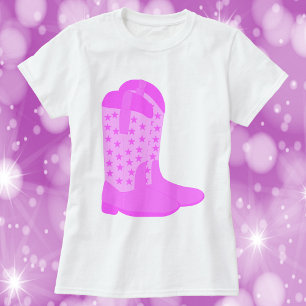 Cowboy Boots with Stars Pink T-Shirt