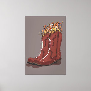 Cowboy Boots With Wildflowers Canvas Print