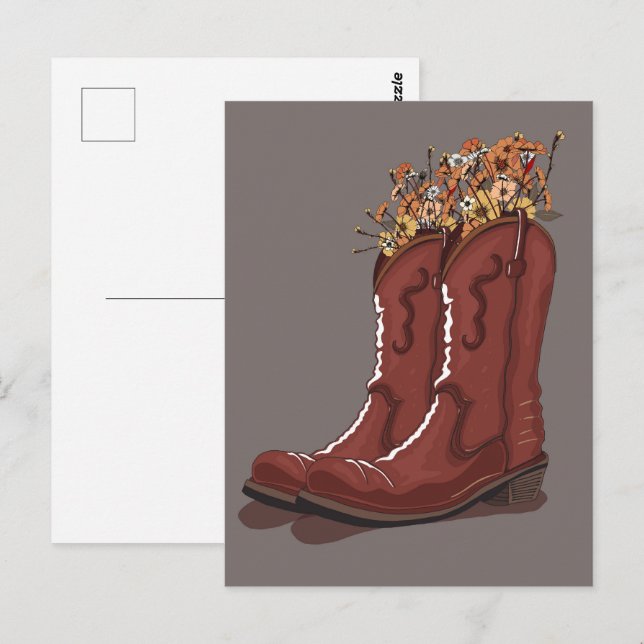 Cowboy Boots With Wildflowers Postcard (Front/Back)