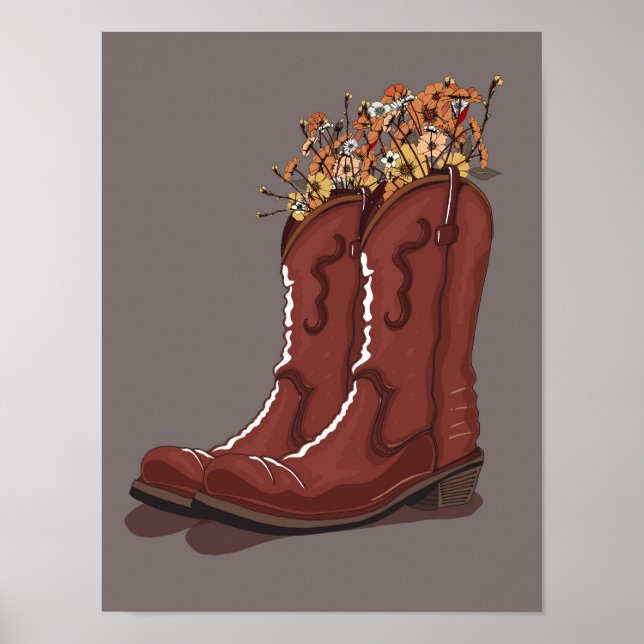 Cowboy Boots With Wildflowers Poster (Front)