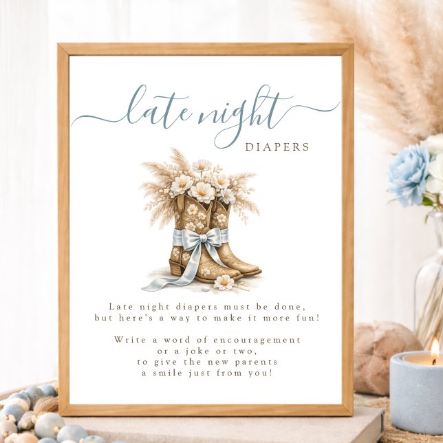 Cowboy Bow Western Baby Shower Late Night Diapers Poster (Creator Uploaded)