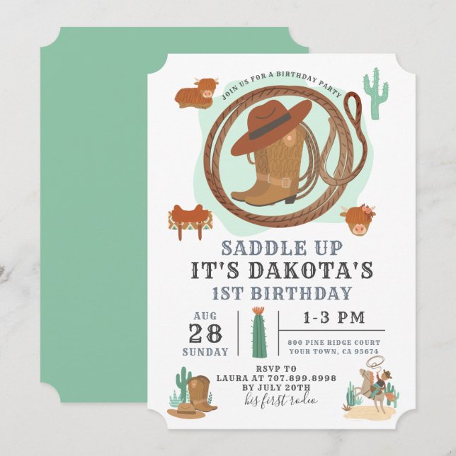Cowboy Boy Birthday Invitation (Front/Back)