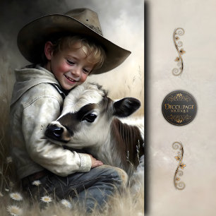 Cowboy Boy Hugging Calf Decoupage Tissue Paper