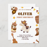 Cowboy Boy Rodeo First Birthday Template Postcard 