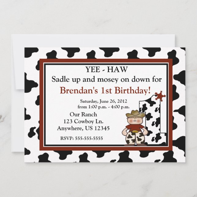 Cowboy boys first birthday invitation (Front)