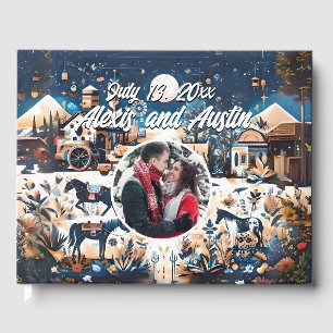 Cowboy & Bride Blue Western Style Wedding Guest Book