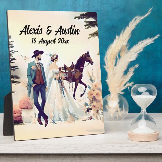 Cowboy, Bride & Horse Wedding Plaque (Side)