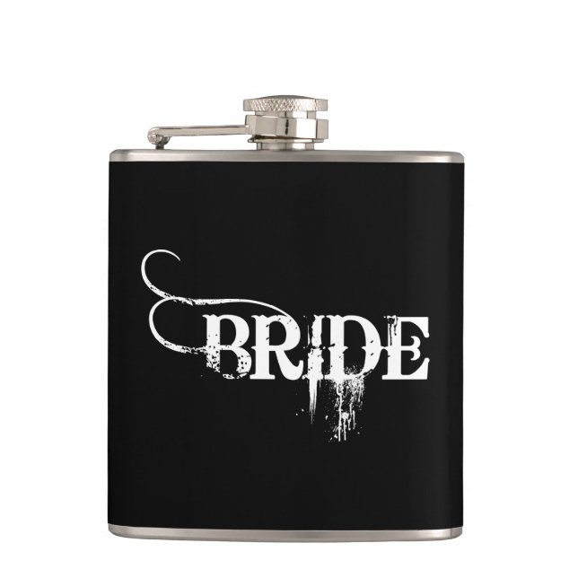 Cowboy Bride Stamp White On Black Hip Flask (Front)