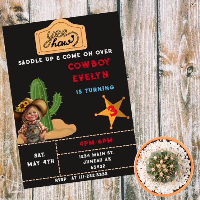 Cowboy Cactus Party Birthday Girl  Invitation (Creator Uploaded)