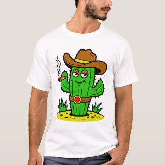 Cowboy Cactus Smoking Cigar Funny Cartoon T-Shirt