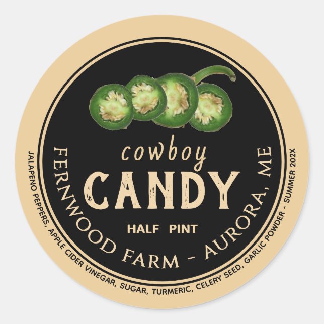 Cowboy Candy Candied Jalapeno Pepper Spicy Jelly  Classic Round Sticker (Front)