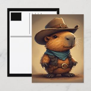 cowboy capybara holiday postcard