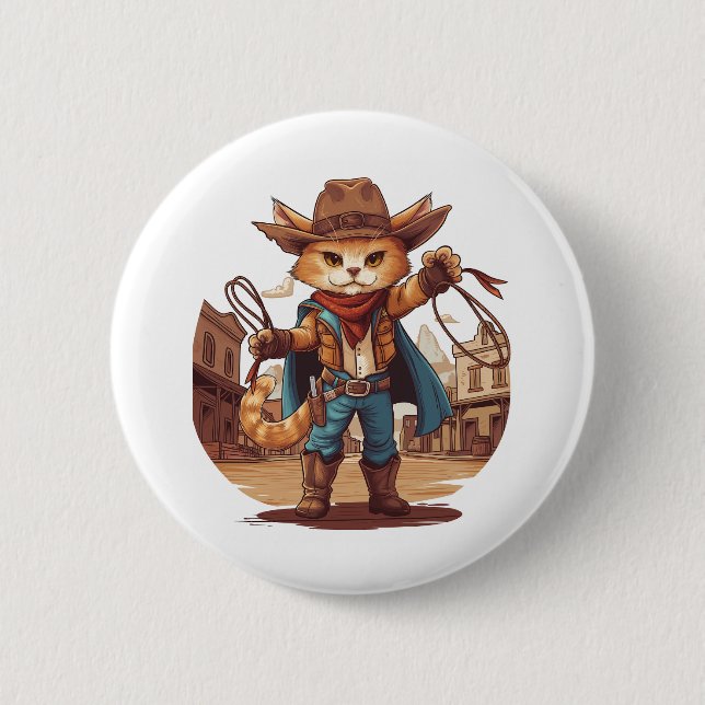 Cowboy Cat 6 Cm Round Badge (Front)
