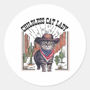 Cowboy Cat Childless Cat Lady For Kamala Election Classic Round Sticker