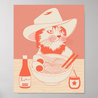 Cowboy Cat eating Ramen Poster